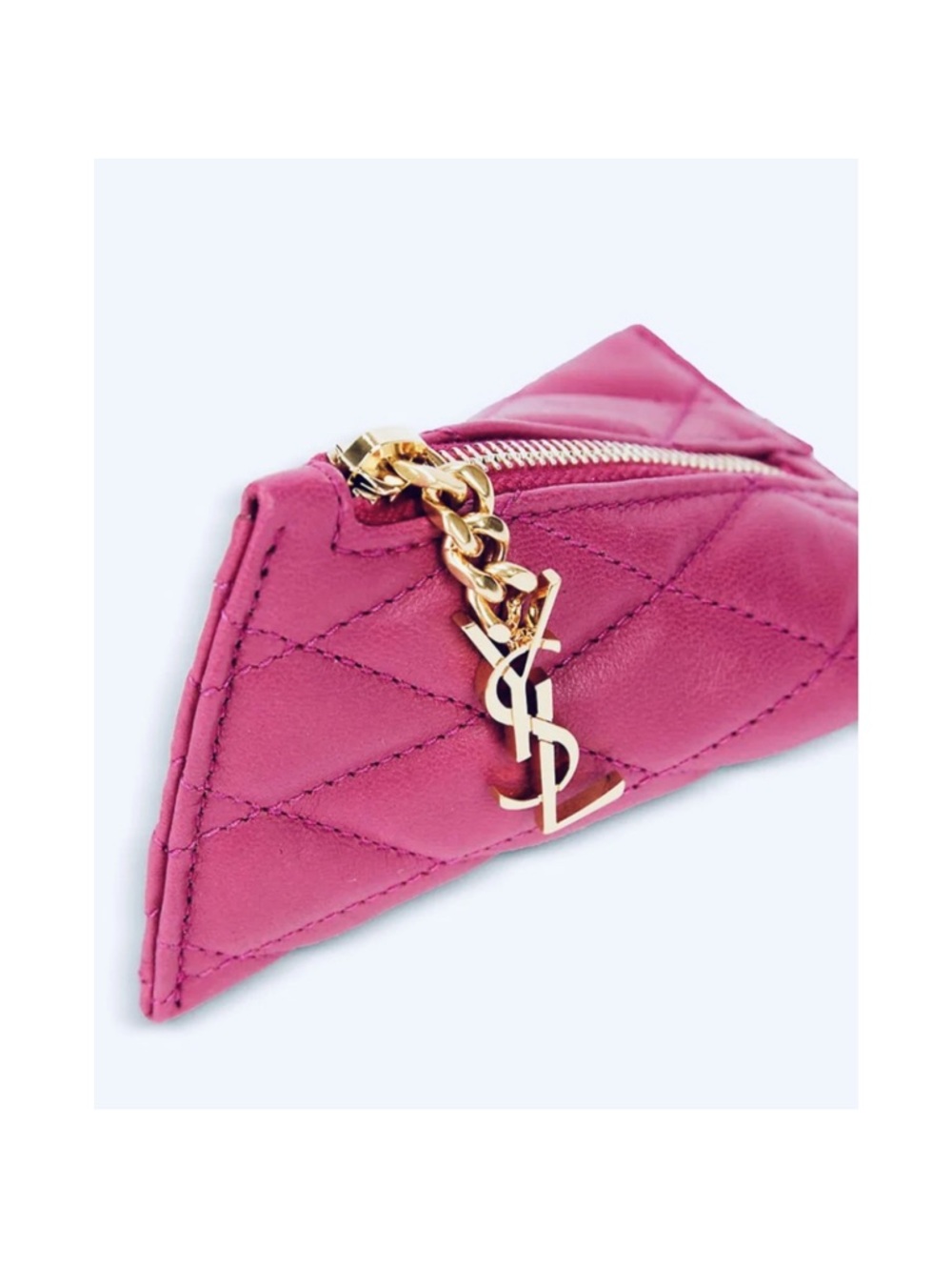 Saint Laurent Fuchsia Quilted Leather Mini Key Pouch with Gold Hardware - Picture 15 of 15